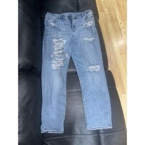 American Eagle Mom Jeans Size 10 Ripped‎ Blue Straight Leg Preowned Light blue